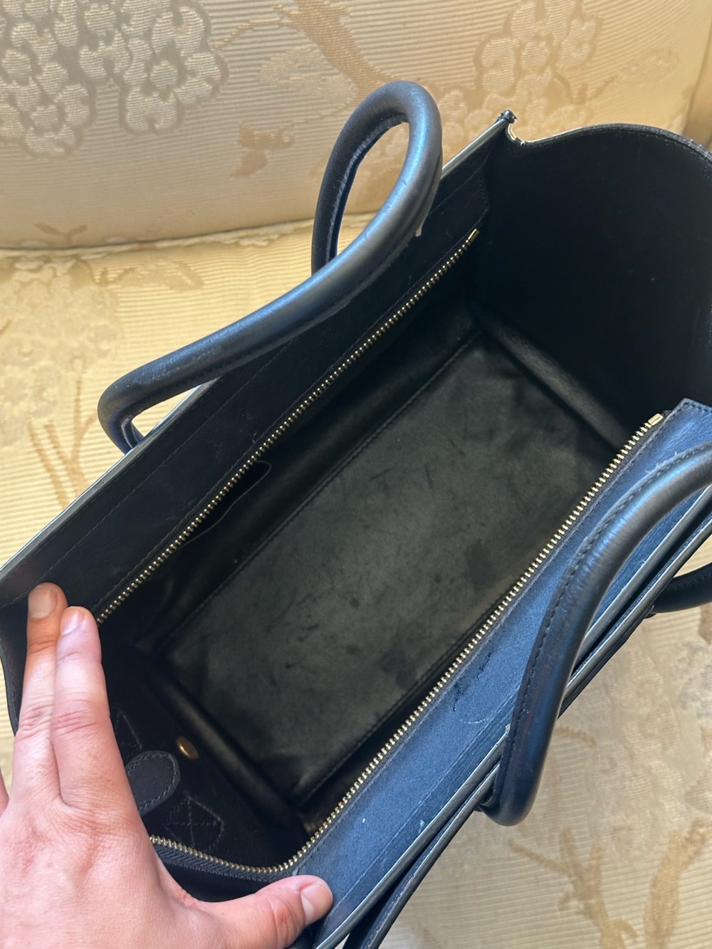 Celine Blue Suede Luggage Tote with Black Trim and Beige Sides - Picture 8 of 8